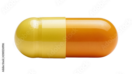 Obraz na plátně Two-tone yellow and orange capsule pill