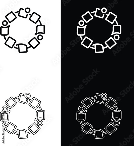 Minimalist Linear Icon Set Showing People Connected in a Circular Community Network