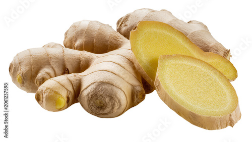 Εκτύπωση καμβά Fresh ginger root and slices with yellow flesh