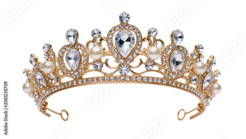 Obraz na płótnie Ornate gold tiara with clear crystals and pearls