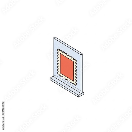 Frame display in isometric view with a red square center