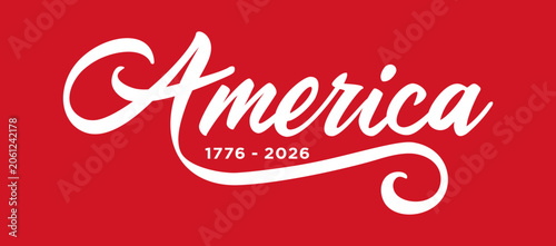 Foto America retro modern hand lettering 
bold calligraphic text isolated on red 
bac