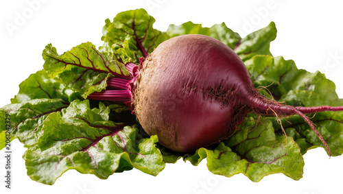 Foto Fresh beet with green leaves and root