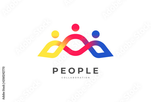 People logo design, People Group Collaboration Logo with gradient full color, people logo design template design element, vector illustration