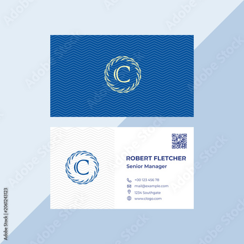 Elegant Blue and White Corporate Business Card Template