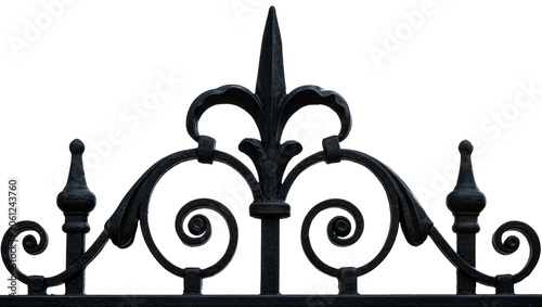 Photography Black wrought iron fence top decorative element with fleur-de-lis