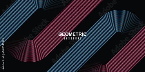 Modern Abstract Geometric Line Background with Gradient Stripes on Black. Futuristic technology concept