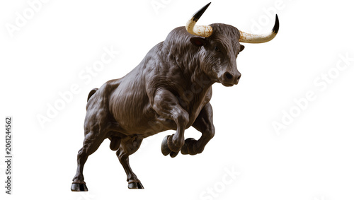 Obraz na płótnie Powerful brown bull with large horns charging forward
