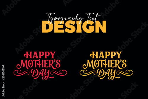 Happy Mother's Day typography text design set featuring elegant red and yellow script lettering isolated on black background.