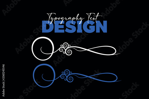 Elegant flourish typography design element set featuring vintage blue and white swirling calligraphic lines on black background.
