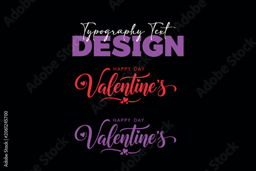 Happy Day Valentine's typography text design set with elegant red and pink script lettering isolated on black background.