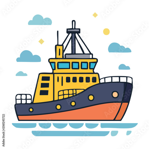 Flat design oil rig ship on transparent background
