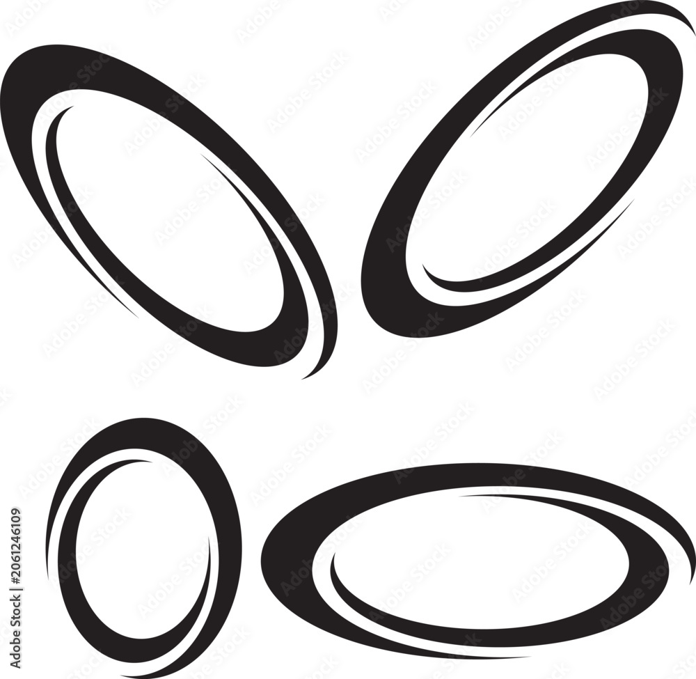 Foto Abstract black oval frame brush stroke ring vector illustration set