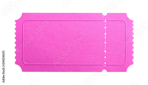 Blank pink ticket isolated on white background with copy space for your event details