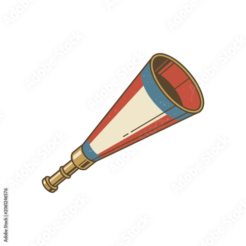 Telescope illustration, vintage design, white background.