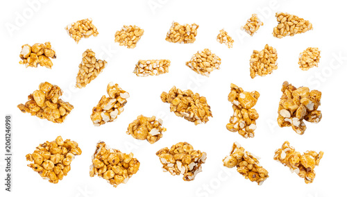 Tableau sur toile Puffed rice bar isolated, sweet wheat kozinaki, puff cereal block pieces, sugar