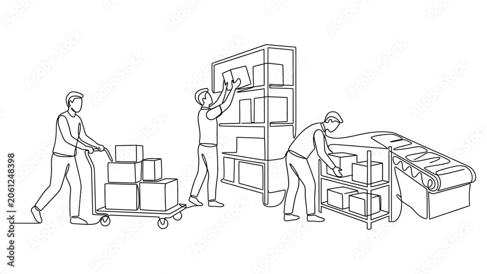 Obraz premium Workers engaged in warehouse operations.
