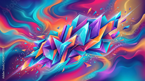 Abstract Multicolor Gradient Flow Background with Vibrant Geometric Shapes and Luminous Texture