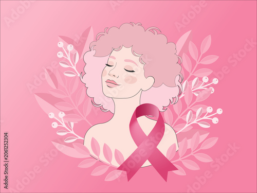 Woman with pink ribbon for breast cancer awareness
