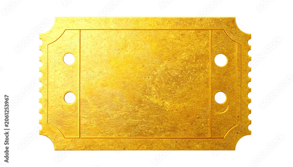 Fototapeta premium Blank Golden Ticket Isolated on White Background for Events, Raffles, and Special Access