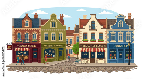 Photos Charming European Street Scene with Old Bakery, Coffee House & Bookstore