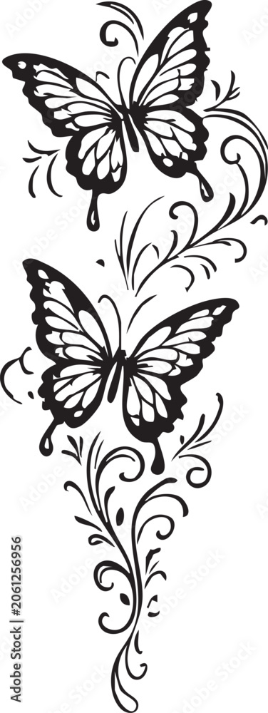 Obraz premium Butterfly Floral Decorative Illustration Design Graphic Asset Set