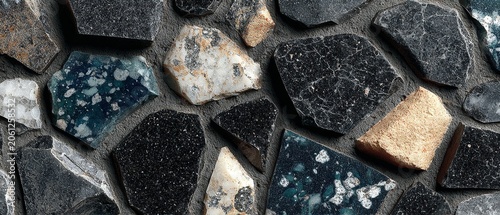 Roughly hewn stones of varying colors and textures form a rugged, natural background suitable for construction or design.