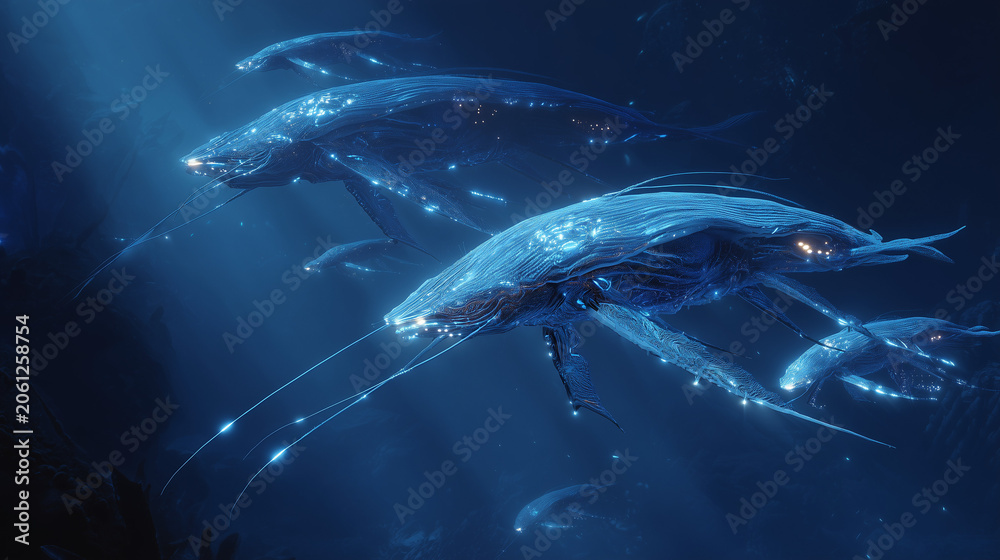 Fototapeta premium Dolphin Swimming Underwater in the Blue Ocean Sea