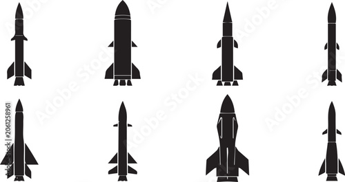 Obraz na plátne Comprehensive Collection of Missile and Rocket Silhouette Icons