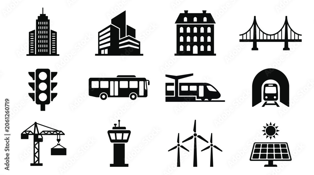 Fototapeta premium Urban Infrastructure Transportation Icons Vector Pack