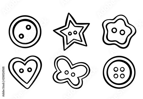 Fotografie vector set, buttons for sewing and embroidery, round, star, butterfly, heart, fl