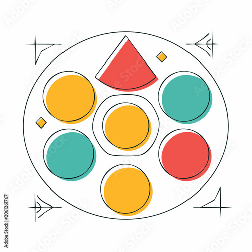 Abstract geometric pattern with colorful circles and shapes