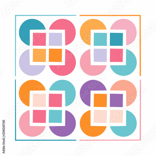 Abstract Geometric Pattern with Circles and Squares in Pastel Colors
