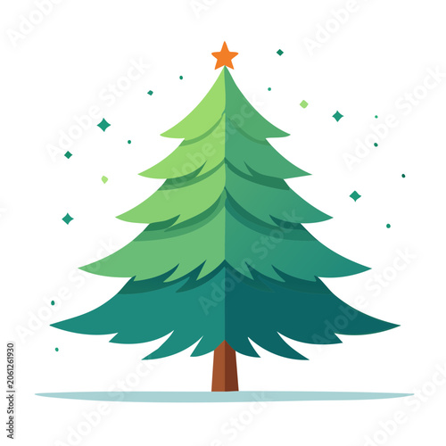 Flat design Christmas tree with star and snowflakes
