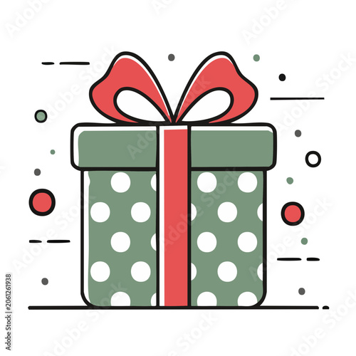 Flat design gift box with red ribbon and bow