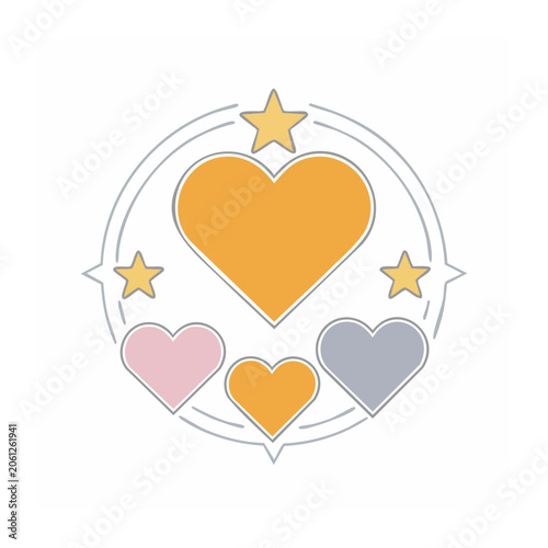 Flat design heart and stars icon set