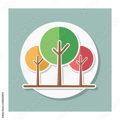 Flat design icon of three colorful trees in a circle