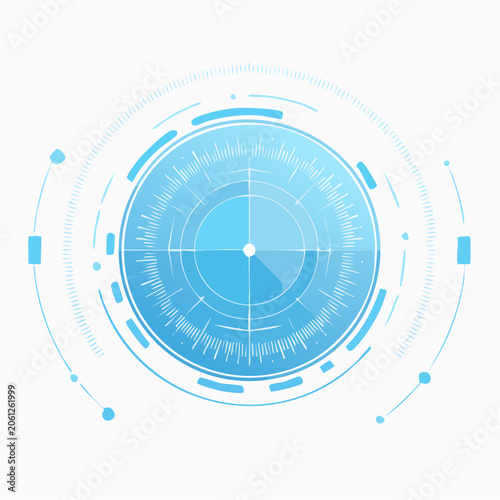 Futuristic Digital Interface with Blue Circular Display and Data Visualization