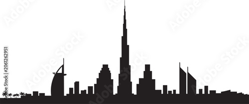 Silhouette of the Dubai City skyline vector art. Silhouette vector illustration