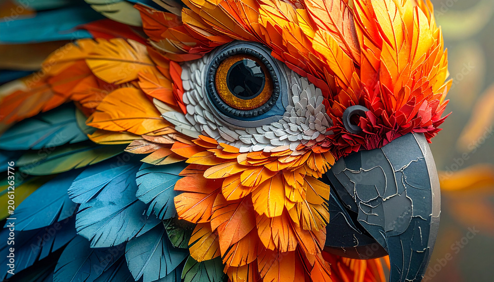 Obraz premium Close up of a colorful parrot head with vibrant plumage and intense gaze