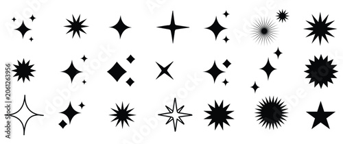 Canvastavla Sparkle star icon set simple star burst symbol, transparent png and vector illus