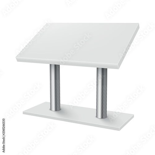 White portable tribune designed for public speaking and presentations in various locations and settings