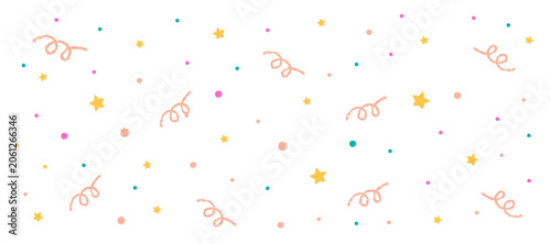 Tableau sur toile Cute colorful crayon style party banner with stars and confetti, isolated