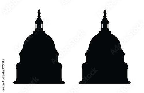 Black silhouette of two us capitol buildings Vector