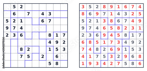 Sudoku square puzzle with completed and incomplete grids displayed  