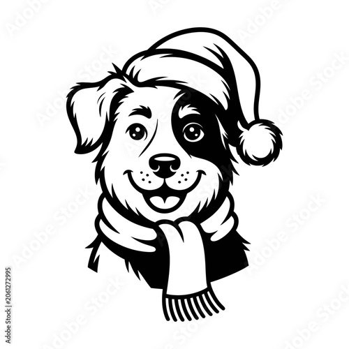 Cute puppy wearing a christmas hat and scarf vector for holiday design projects