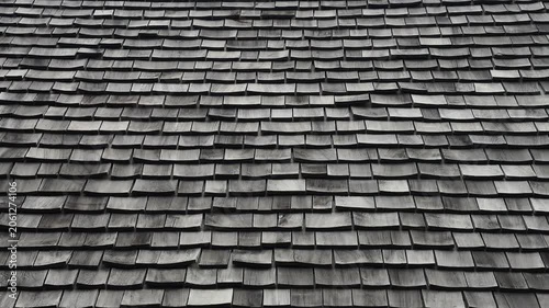 A pattern of grey wooden roof shingles