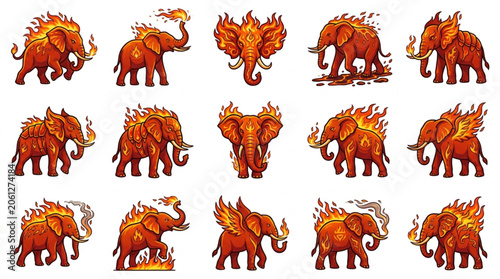 Photos Mythical Elephants with Fiery Manes and Wings.