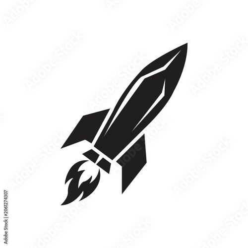 Black and White Minimalist Sword Silhouette Isolated on White Background