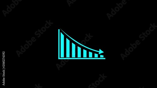 Down arrow business graph chart animation. Loss business graph icon animation.  on black background. 4k video